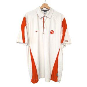 Nike Clemson Tigers White Orange Dri-Fit Polo Shirt Embroidered Mens Size M